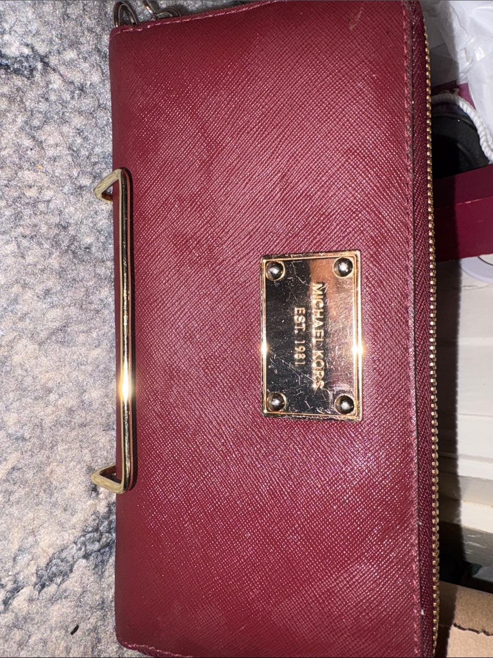 Michael Kors Wine Saffiano Leather Wristlet with Gold Hardware